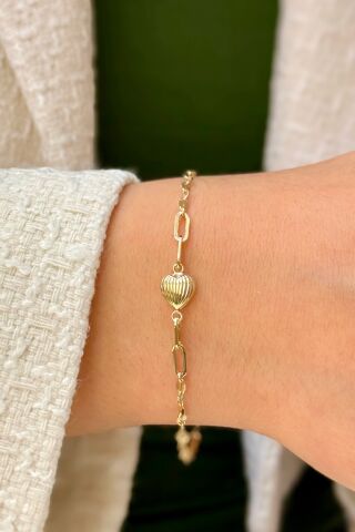 14 Ayar Altın Kalpli Bileklik