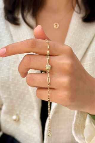 14 Ayar Altın Kalpli Bileklik