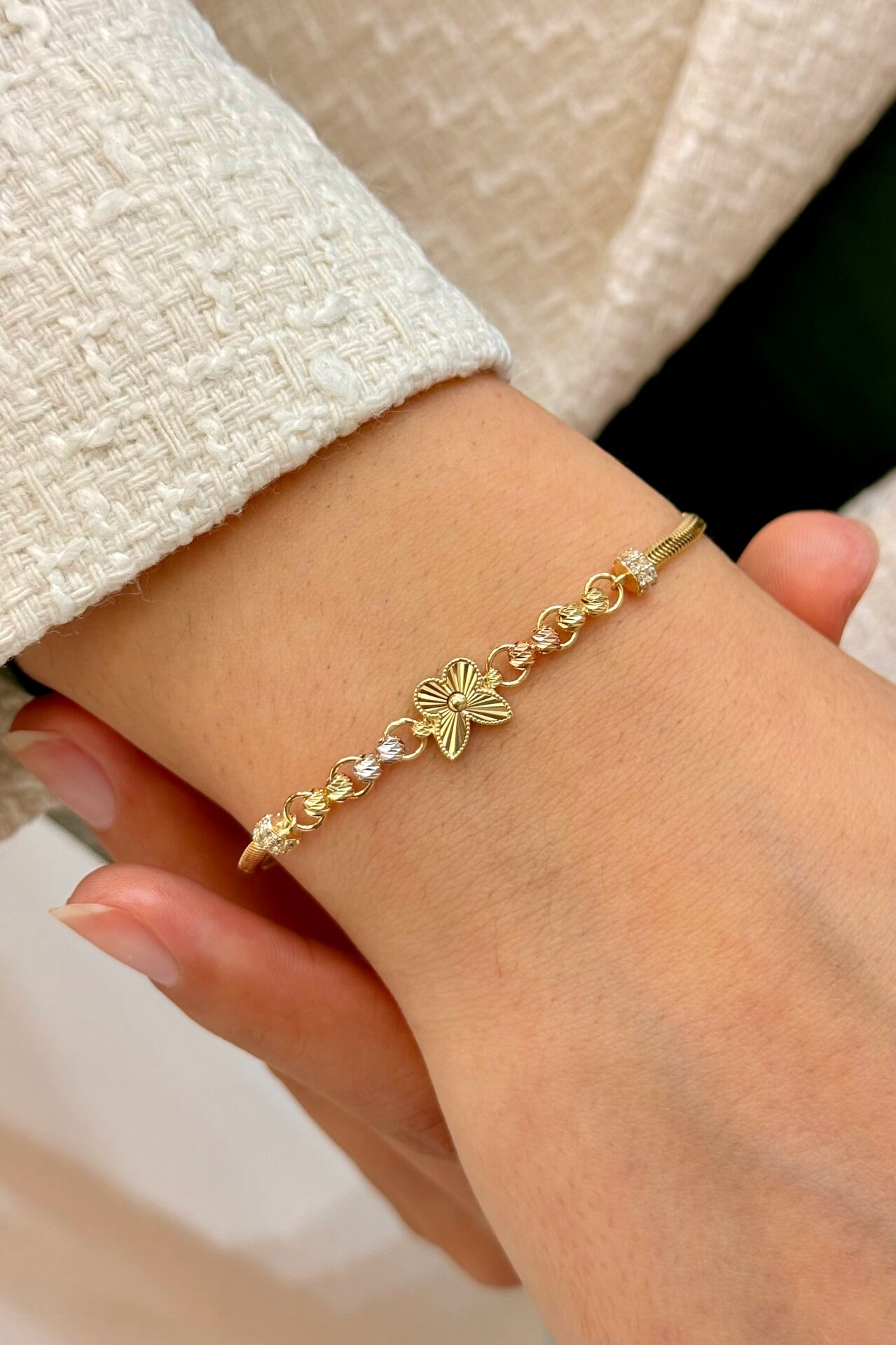 14 Ayar Altın Kelebekli Bileklik