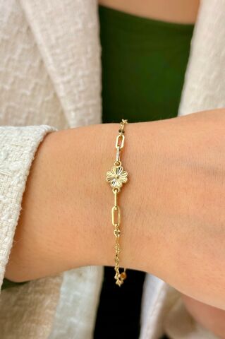 14 Ayar Altın Yoncalı Bileklik