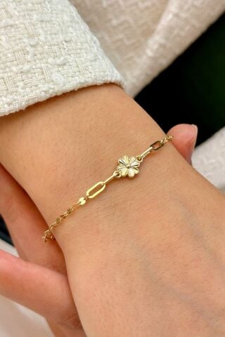 14 Ayar Altın Yoncalı Bileklik