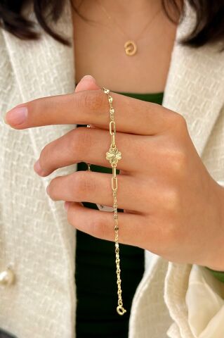 14 Ayar Altın Yoncalı Bileklik