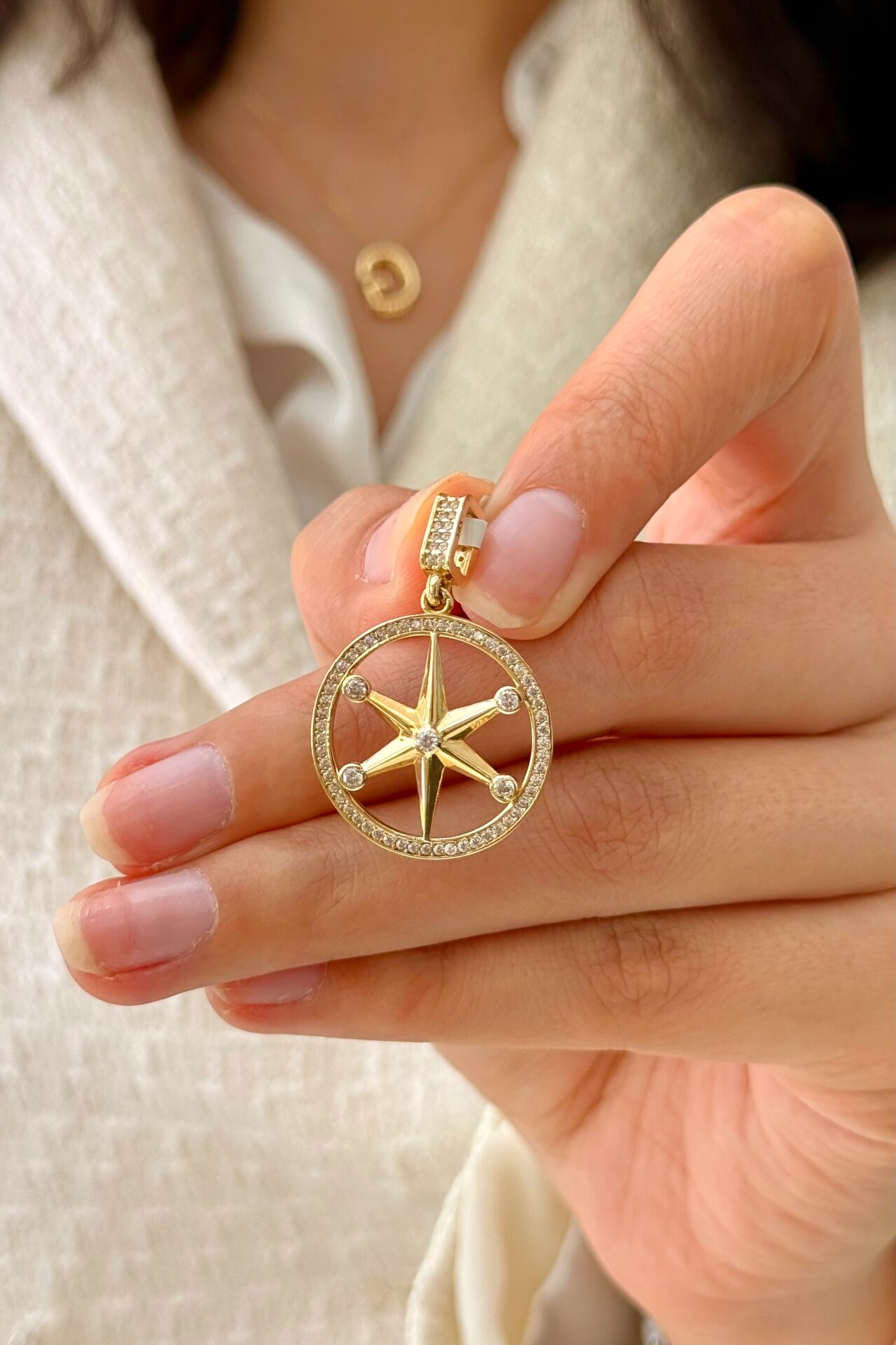 14 Ayar Altın Pusula Kolye Ucu