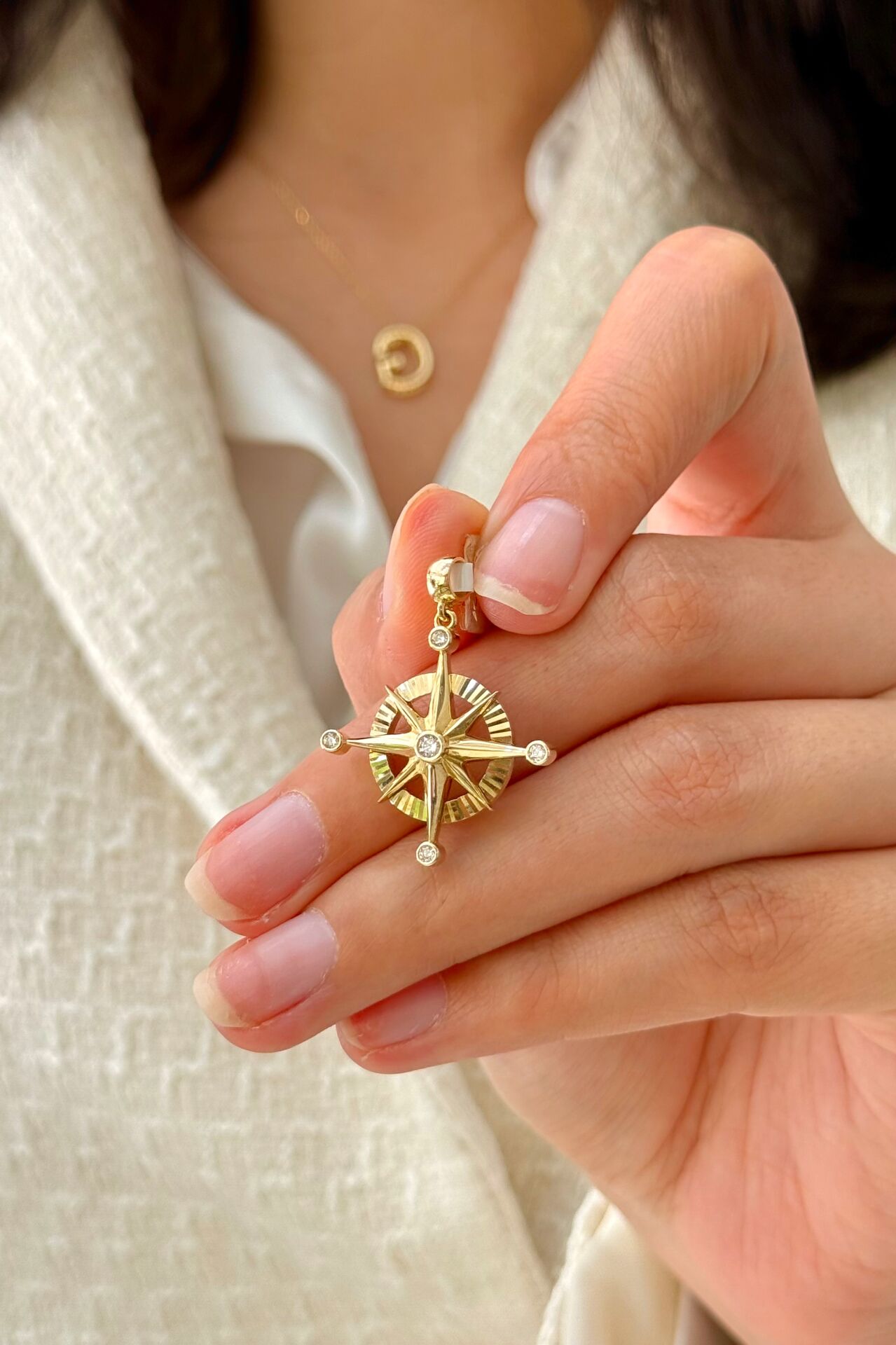 14 Ayar Altın Pusula Kolye Ucu