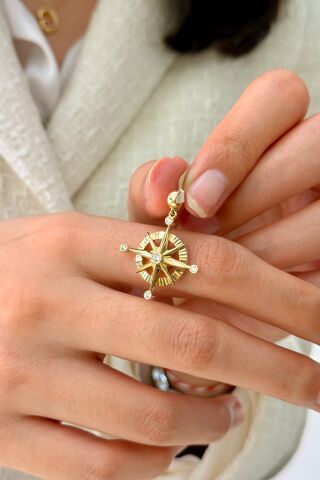 14 Ayar Altın Pusula Kolye Ucu