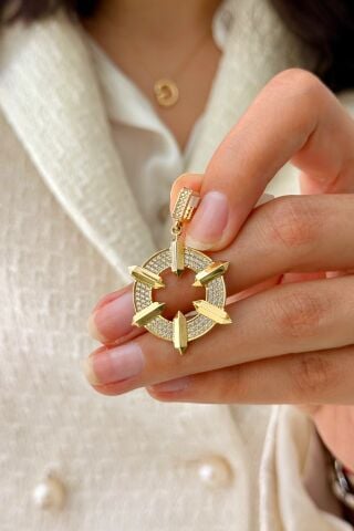 14 Ayar Altın Yuvarlak Taşlı Kolye Ucu