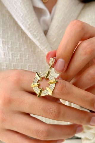 14 Ayar Altın Yuvarlak Taşlı Kolye Ucu