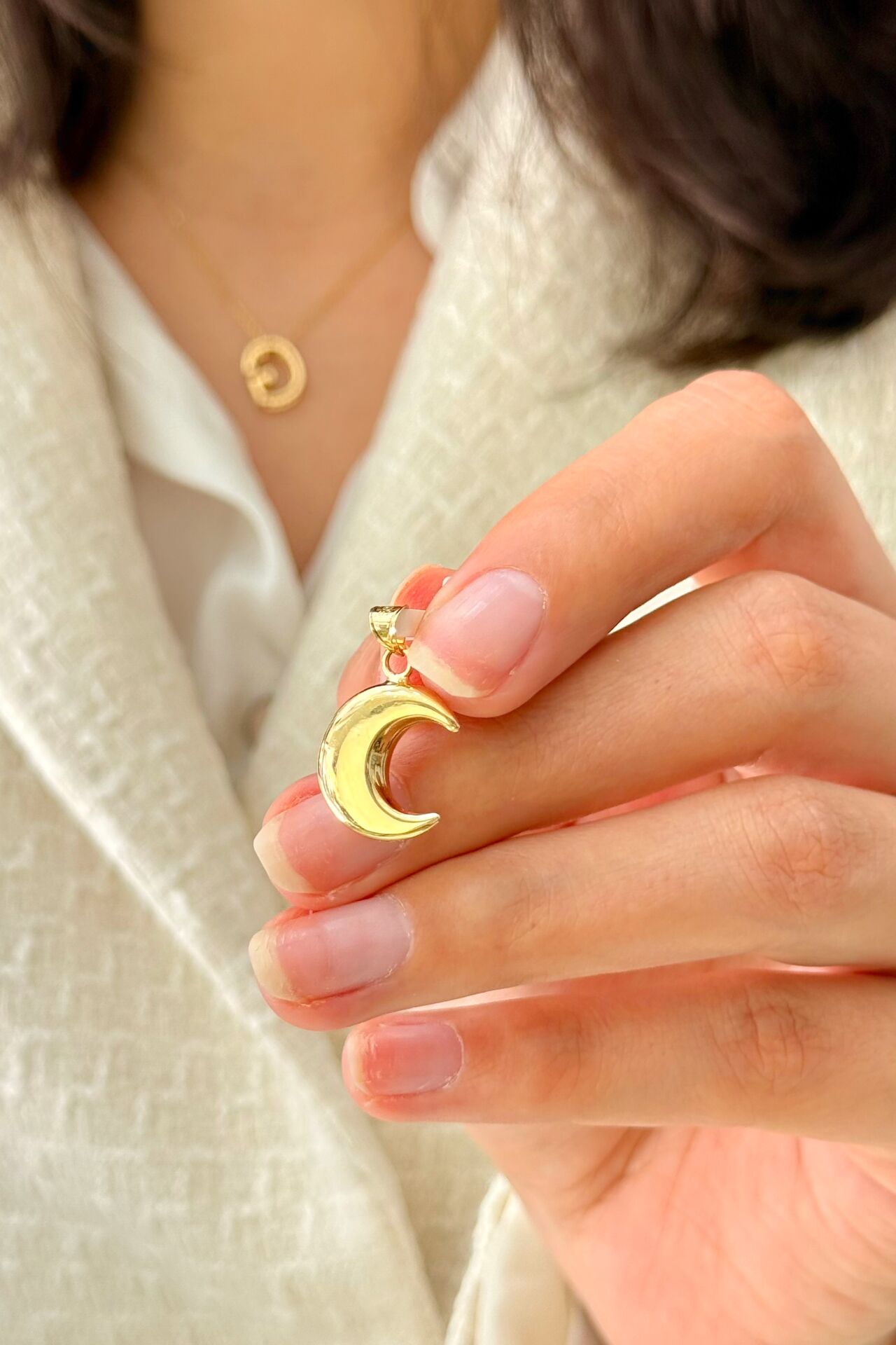 14 Ayar Altın Hilal Ay Kolye Ucu