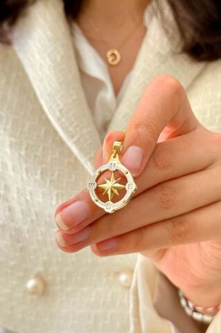 14 Ayar Altın Pusula Kolye Ucu