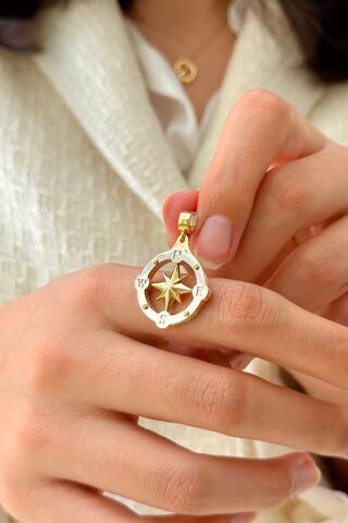 14 Ayar Altın Pusula Kolye Ucu